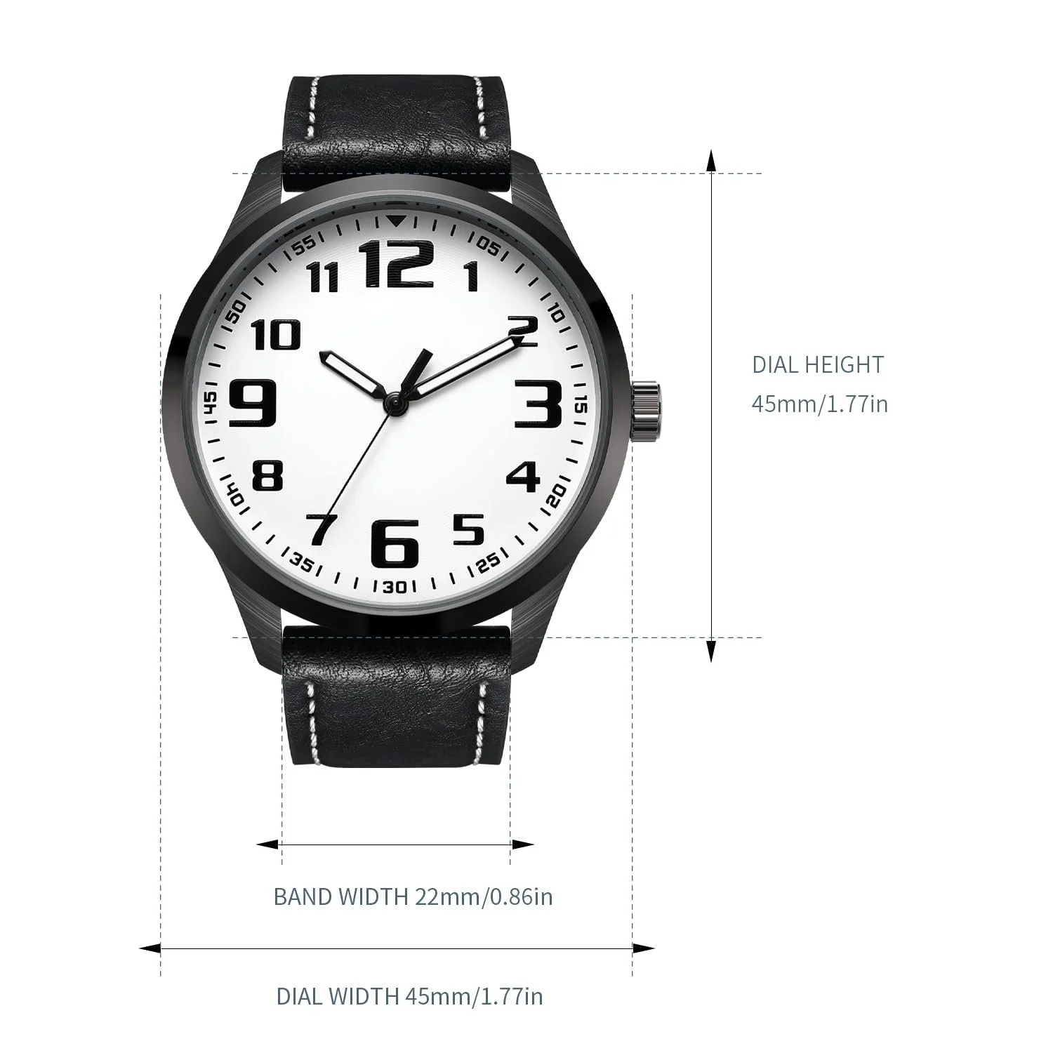 Мужские часы NUOVO с большим белым циферблатом, арабскими цифрами и черным ремешком, фото №5 Мужские часы NUOVO с большим белым циферблатом, арабскими цифрами и черным ремешком, фото №5