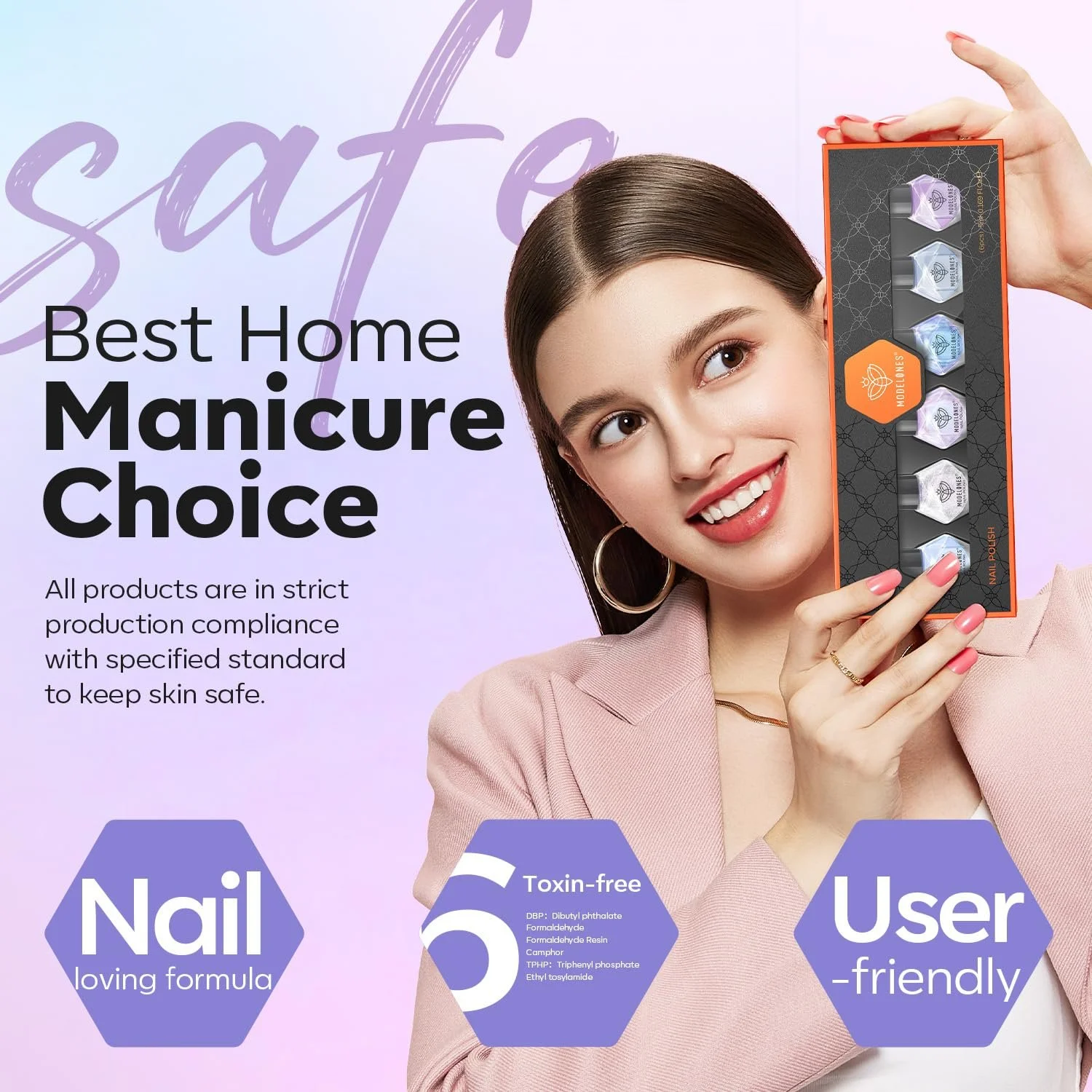 Набір гель-лаків MODELONES 6 шт., швидковисихаючий лак для нігтів Aurora Glitter, синьо-фіолетовий, фото №6