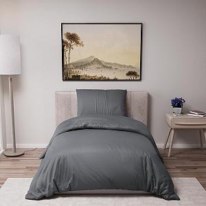 Комплект постільної білизни Dreamzie 135 x 200 см з 1 наволочкою 80 x 80 см, темно-сірий – підодіяльник 135 x 200 см, односпальне ліжко зі 100% мікрофібри - Фото 1