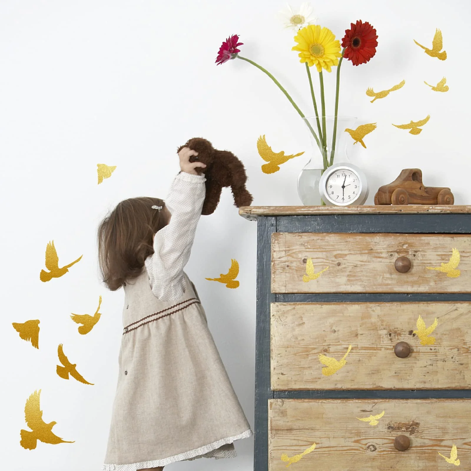 Наклейки на стіну SUPERDANT 40 штук Золоті птахи Вінілові Золотистий, фото №7