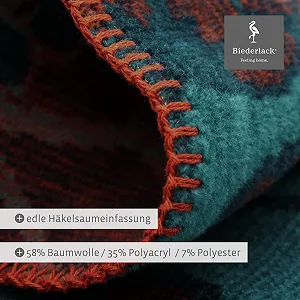 Плед Biederlack Oriental Flowers Хлопок/Полиакрил 150 x 200 см Петроль/Оранжевый - Фото 1