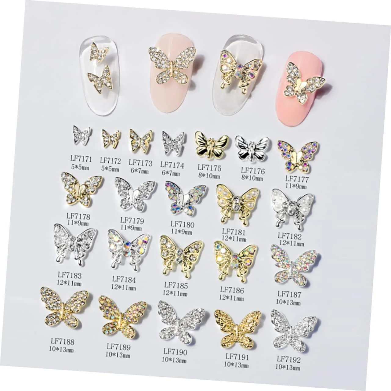 Шармы для ногтей Бабочки FRCOLOR 66шт Металлические украшения для натуральных и искуственных ногтей, фото №8