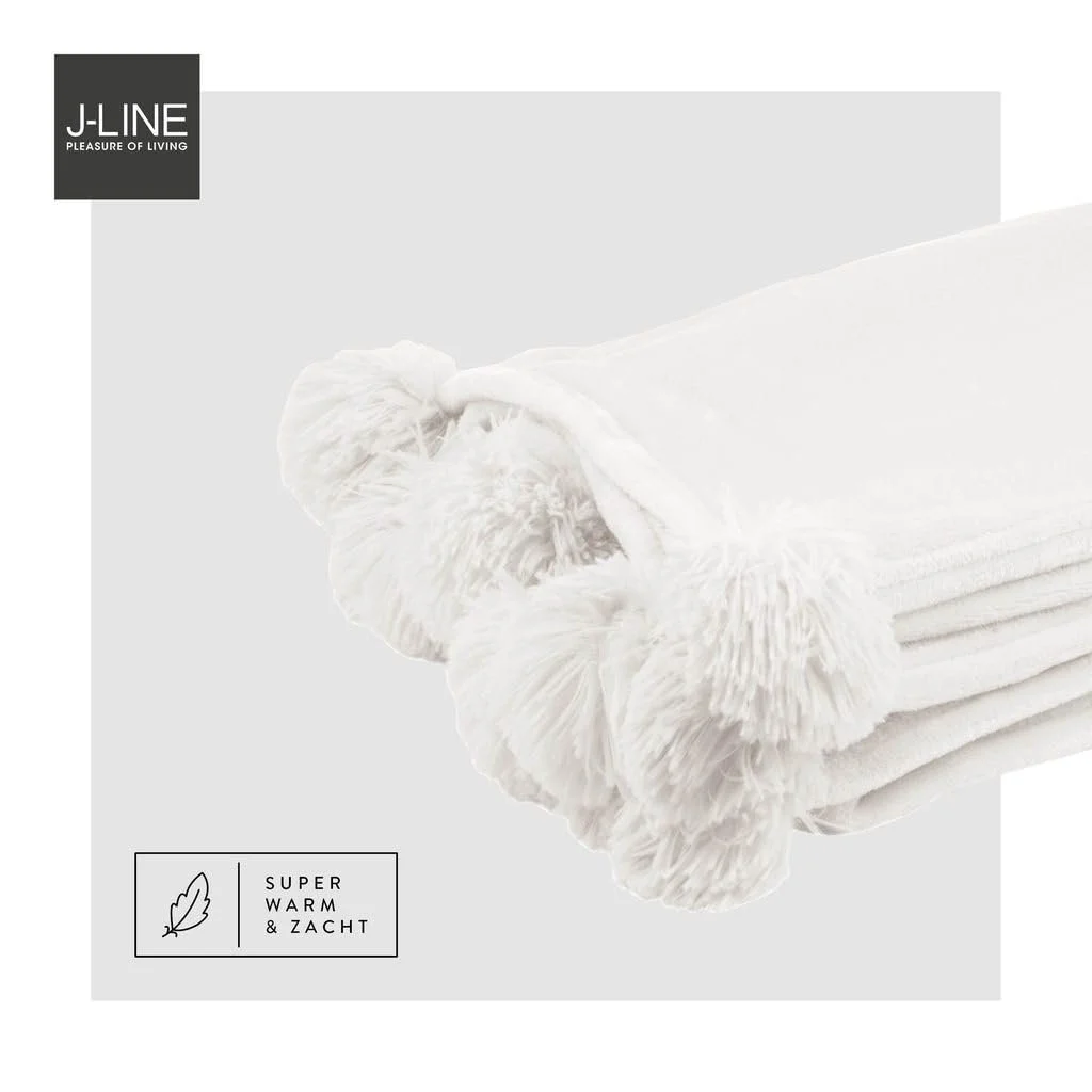 Плед J-Line Pompom - Поліестер - Білий, фото №2