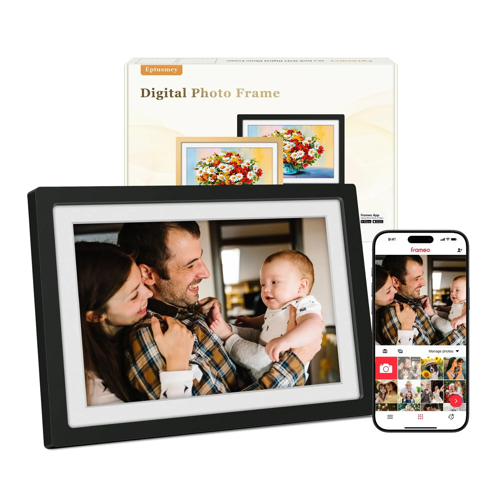 Цифровая фоторамка Eptusmey 10,1 дюйма 1280 x 800 HD IPS 32 ГБ WiFi Матовый черный, фото №1 Цифровая фоторамка Eptusmey 10,1 дюйма 1280 x 800 HD IPS 32 ГБ WiFi Матовый черный, фото №1