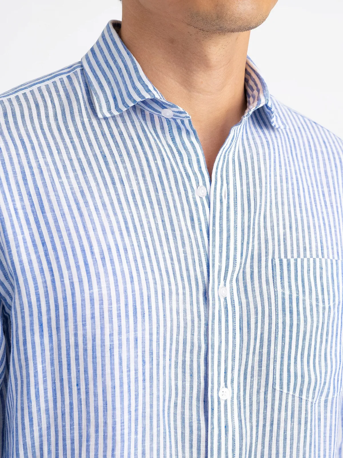 Мужская рубашка Guess - Eco Nautical Striped Linen Shirt Голубая - L, фото №3 Мужская рубашка Guess - Eco Nautical Striped Linen Shirt Голубая - L, фото №3