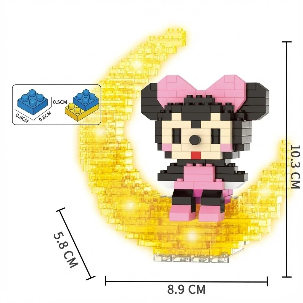 Конструктор Минни Маус на луне Микки Маус Дисней с подсветкой Bricks Minnie Mouse 3D конструктор из миниблоков (352 детали), фото №3