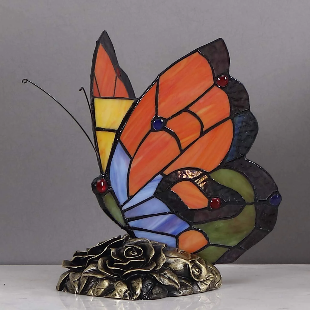 Настільна лампа Bieye L30038 Butterfly Tiffany Style Stained Glass 8 Inch Red, фото №5