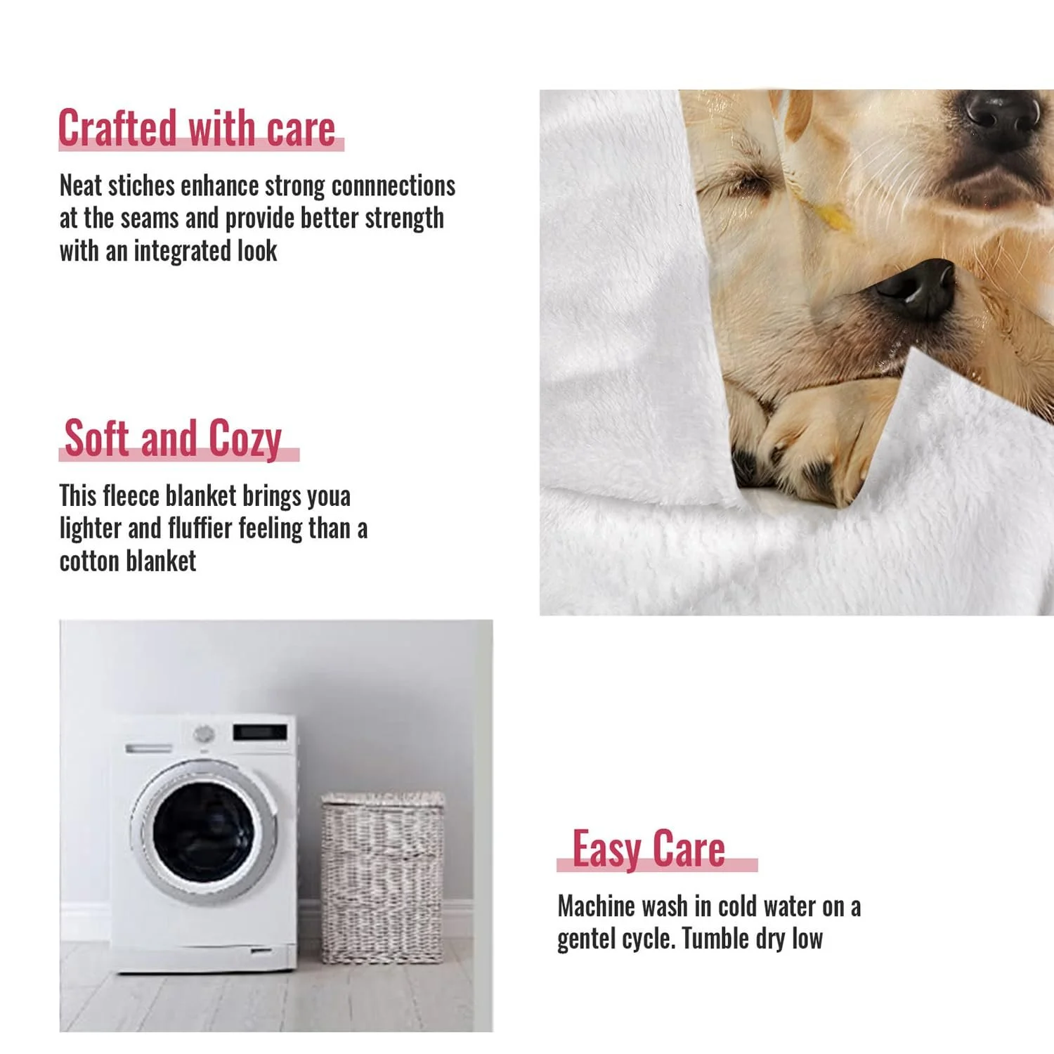 Одеяло YISUMEI Фланелевое мягкое Золотистый ретривер, щенята, 150 x 200 см, фото №5