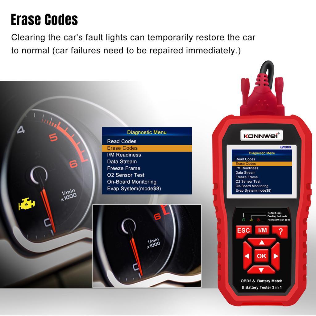 Автосканер акумулятора батареї KW880 OBD-II та CAN Konnwei 2.8" TFT, фото №4