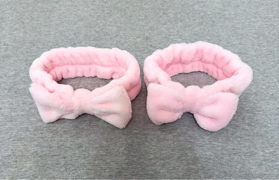 Пов'язка для волосся Schleife Еластична для SPA процедур та очищення обличчя Смугаста Рожева M, фото №3