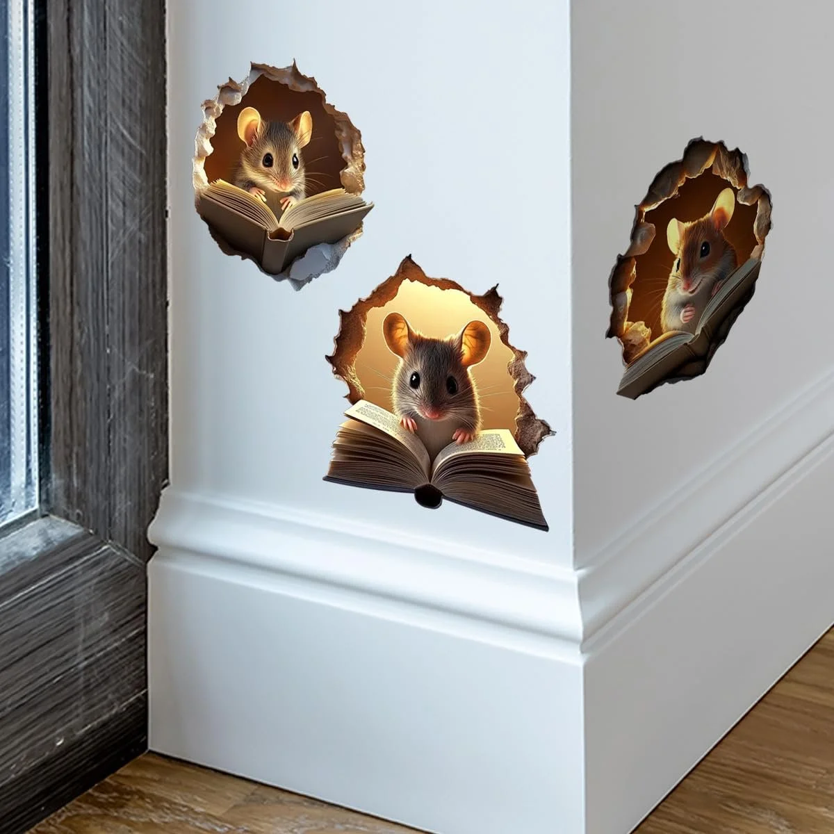 Наклейки на стіну Runtoo Mouse Book 3D Mouse Hole 3 упаковки, фото №3