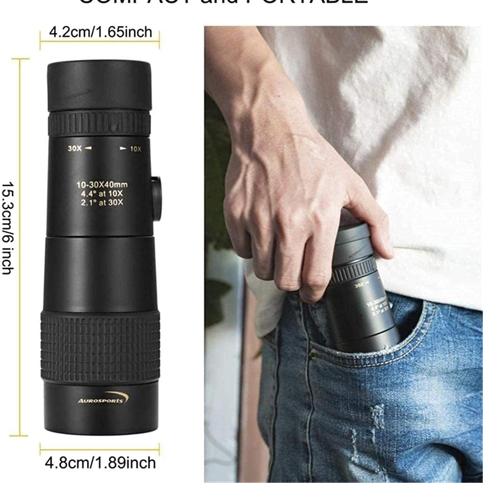 Монокуляр WANWEN Telescopic Monocular Telescope 4K Zoom Monocular Binoculars Карманний телескоп Підтримка смартфона для зйомки 10-30 x 25 + Кліпса для камери + Трикутна підставка Маленький сюрприз, фото №5