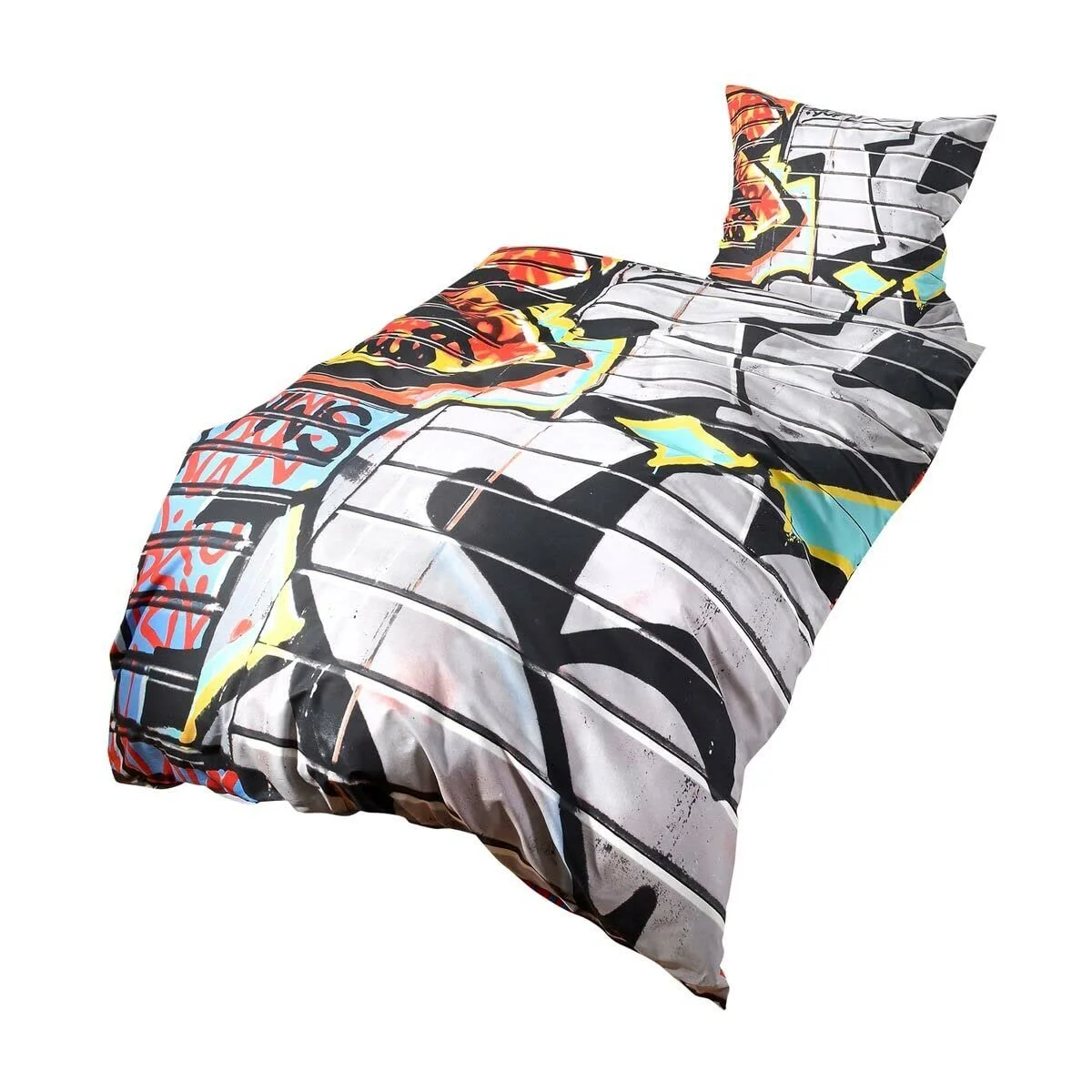 Постільна білизна G Bettwarenshop Graffiti ранфорс 155 x 220 см + 80 x 80 см яскравий та різнокольоровий, фото №1