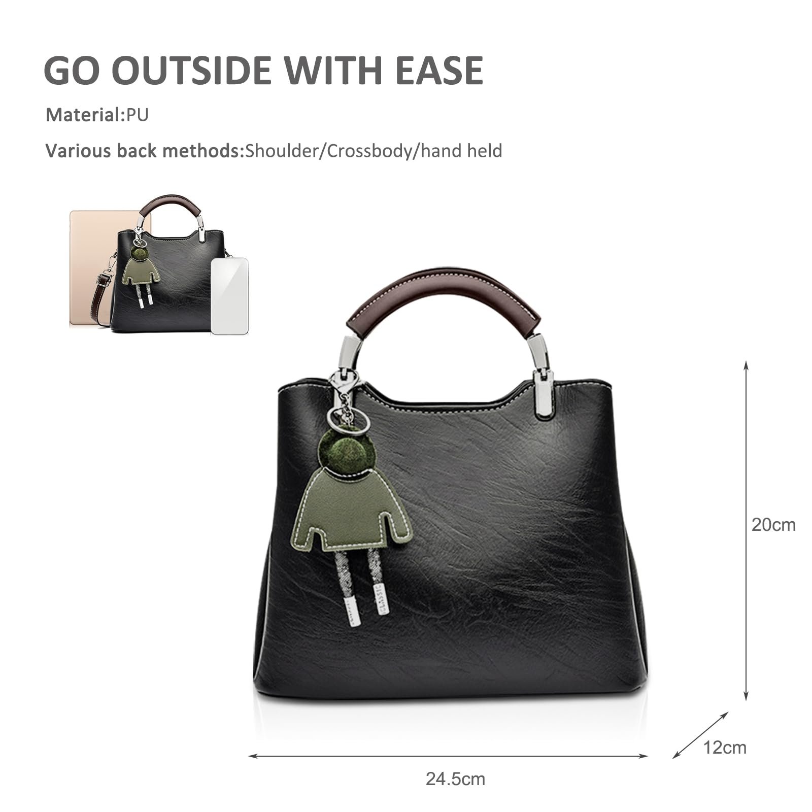 Сумка з ручкою зверху NICOLE & DORIS Маленька Через плече зі штучної шкіри З підвіскою Чорна, фото №5