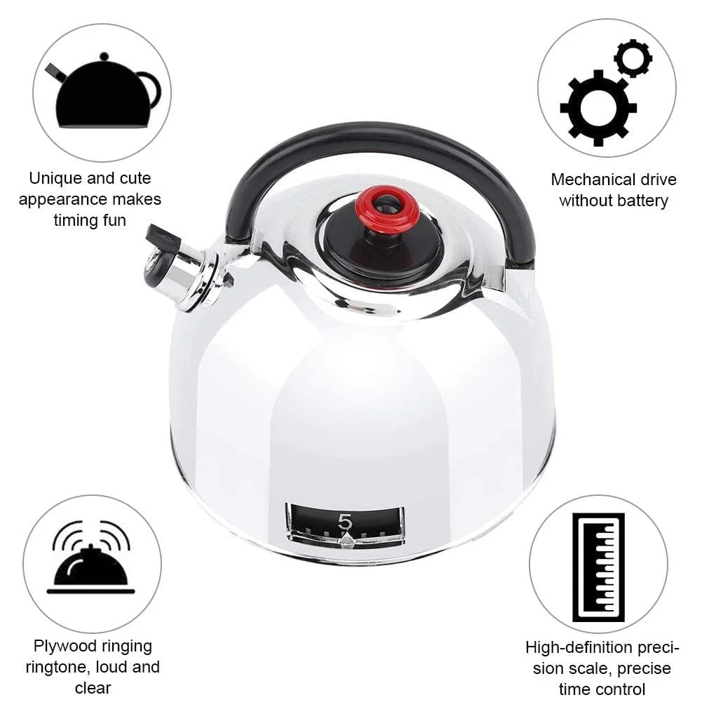 Таймер кухонний механічний Teapot Stainless Steel 60 хвилин Форма чайника Сталевий, фото №6 Таймер кухонний механічний Teapot Stainless Steel 60 хвилин Форма чайника Сталевий, фото №6
