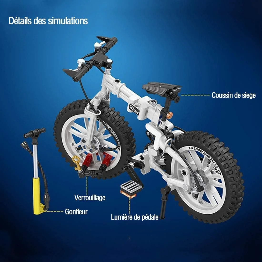 Конструктор Велосипед YILETKC Technik, 242 деталі, Модель гірського велосипеда, складаний велосипед, Чорний, фото №3