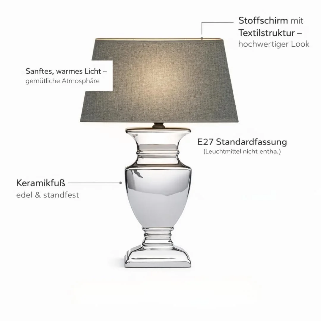 Настільна лампа DRULINE Silver Lady Ceramic Grey Silver 43 см, фото №1