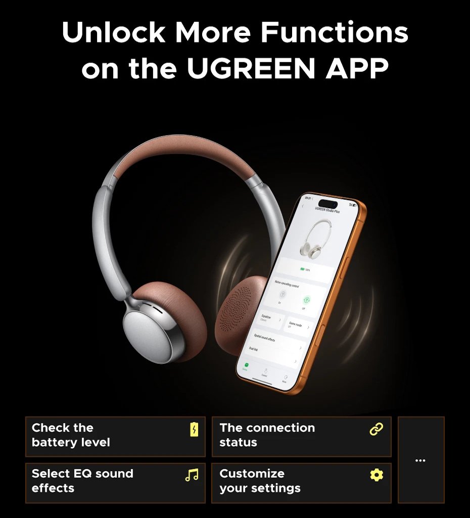 Навушники Ugreen Studio Plus ANC BT6.0 80год Multipoint Black, фото №5 Навушники Ugreen Studio Plus ANC BT6.0 80год Multipoint Black, фото №5