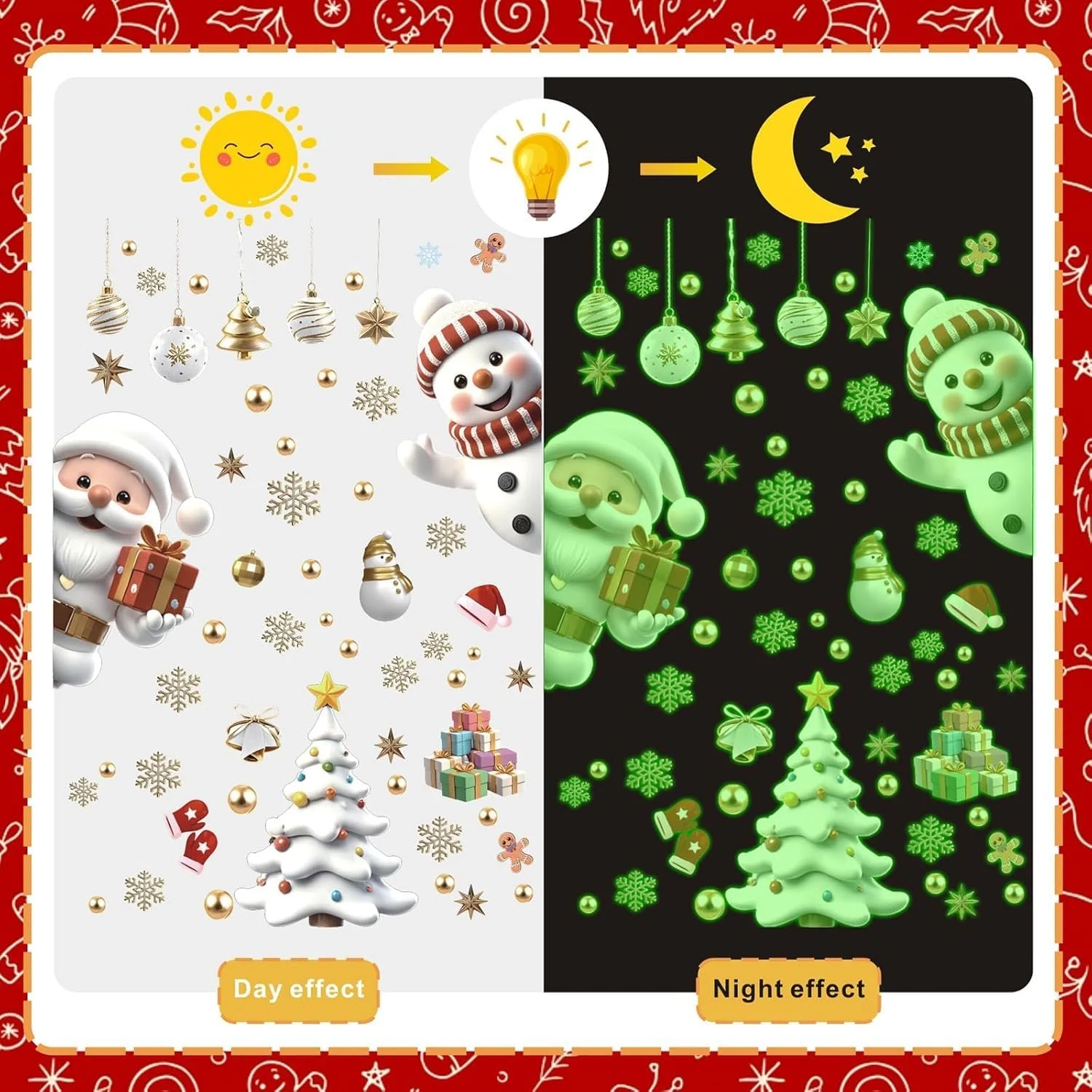 Наклейка на вікно KAIRNE Christmas Fluorescent Santa Snowman Christmas Tree 30 x 90 см, фото №5