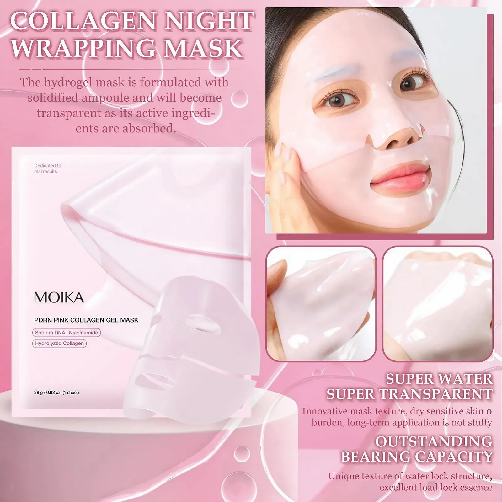 Нічна маска-обгортання з колагеном 4 шт, для зволоження, проти зморшок, проти старіння та освітлення, фото №3