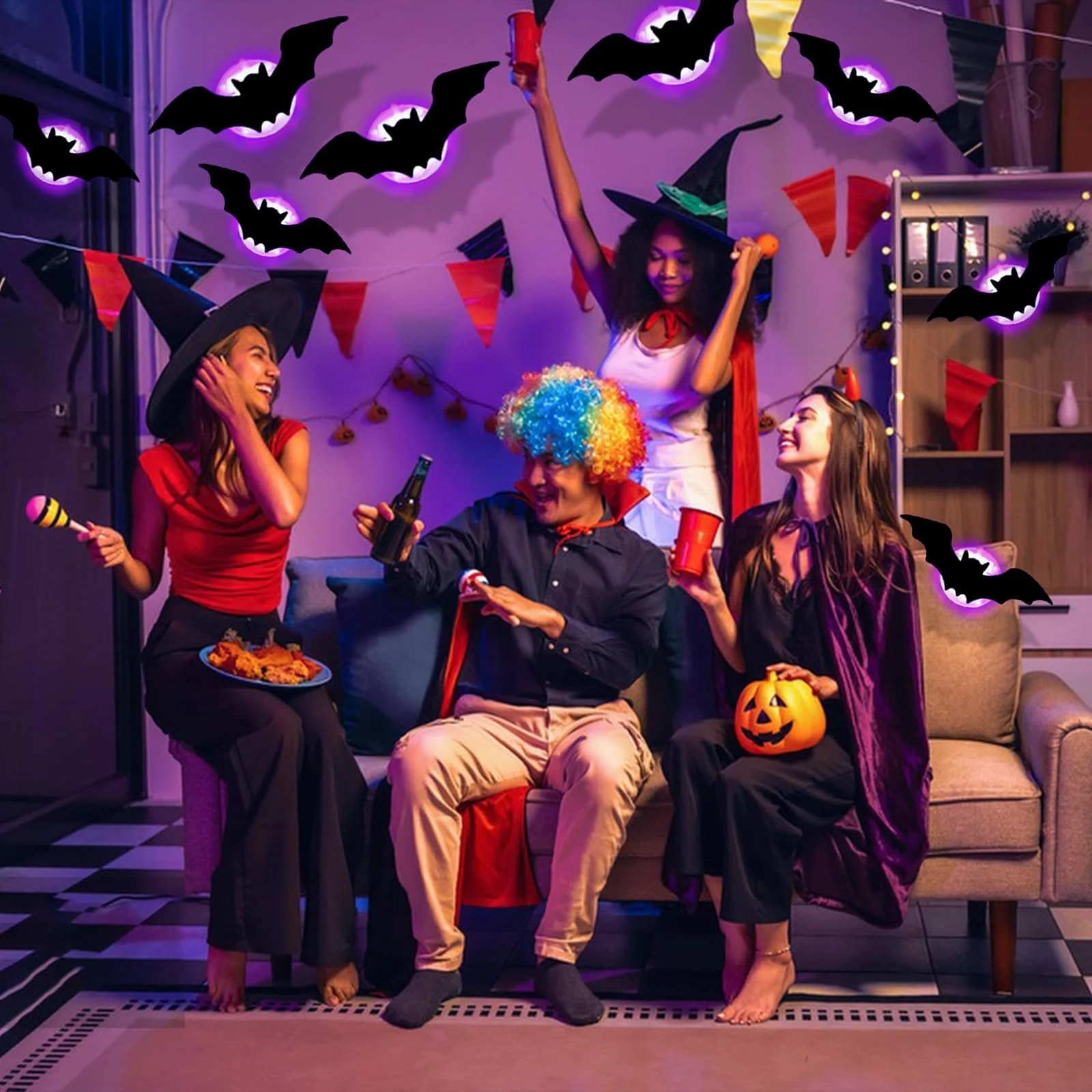 Настінні наклейки Joycabin Хелловін 3D світлодіодні кажани 24 штуки Фіолетовий, фото №3 Настінні наклейки Joycabin Хелловін 3D світлодіодні кажани 24 штуки Фіолетовий, фото №3