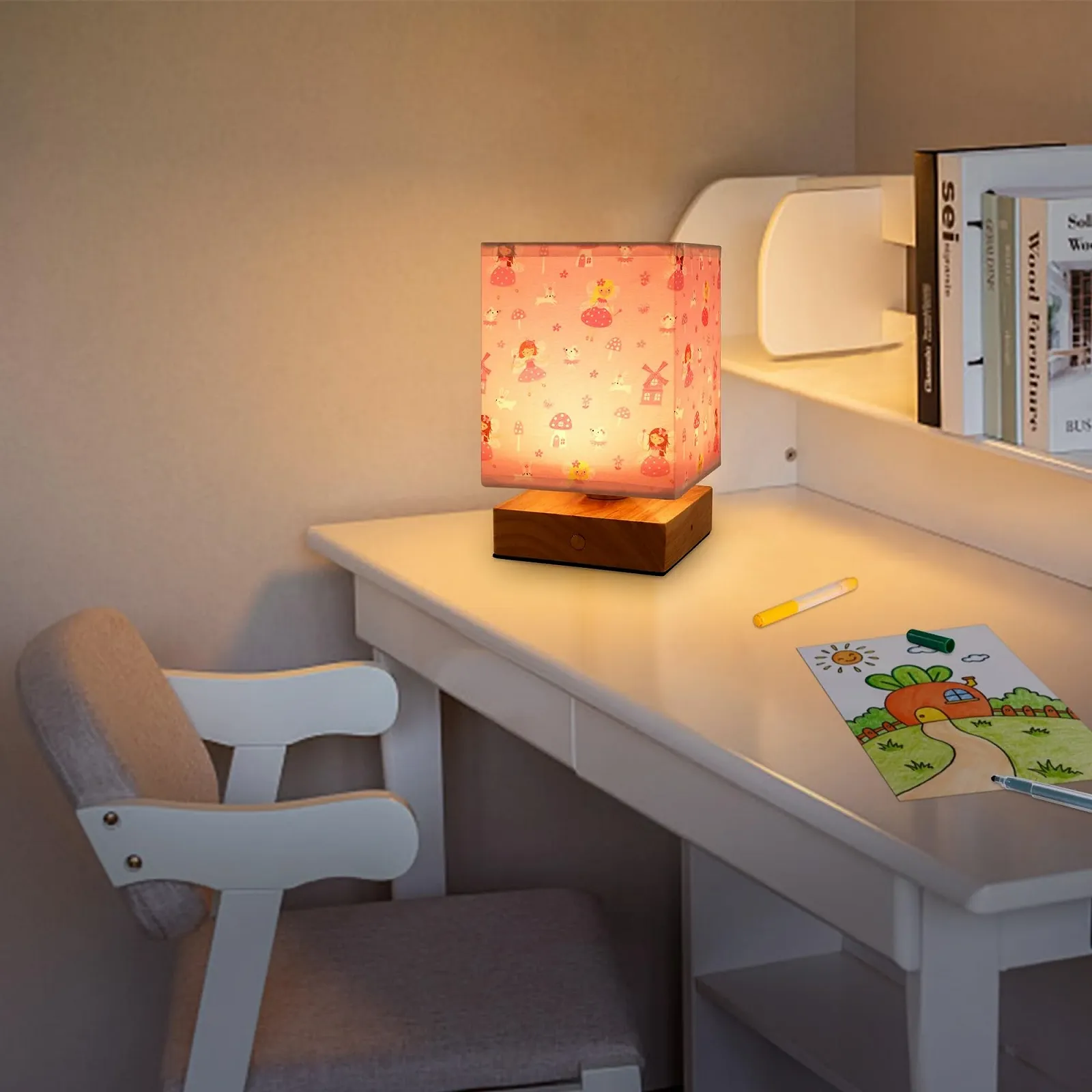 Настільна лампа Wetry Children's Room Unicorn Motif Lampshade димована з акумулятором, фото №8