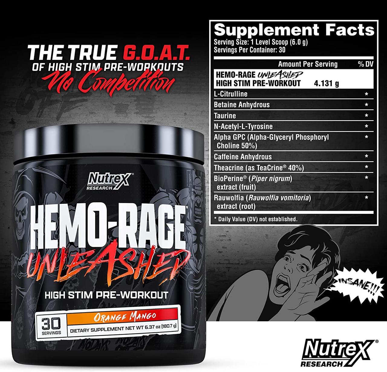 Предтренировочный комплекс Nutrex Hemo Rage Black Ultra Concentrate 220g Orange-Mango, фото №2