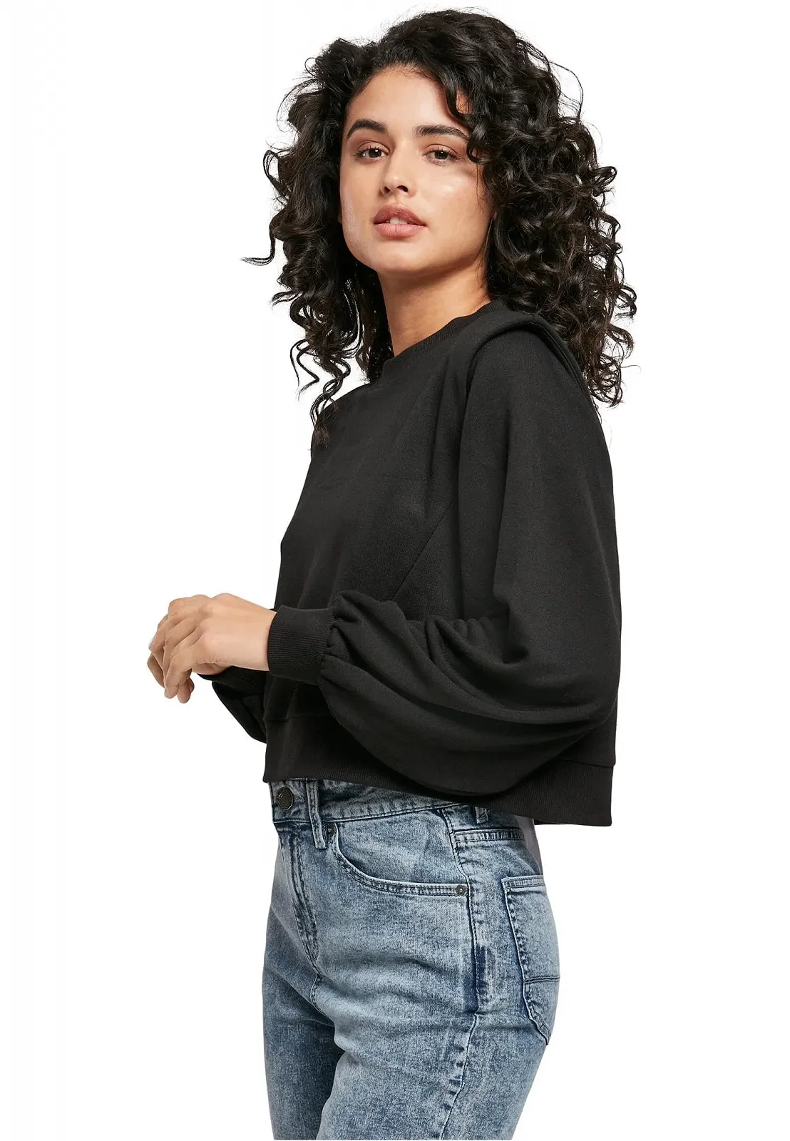 Женский свитшот Urban Classics из модального махрового материала с подкладными плечами, фото №3