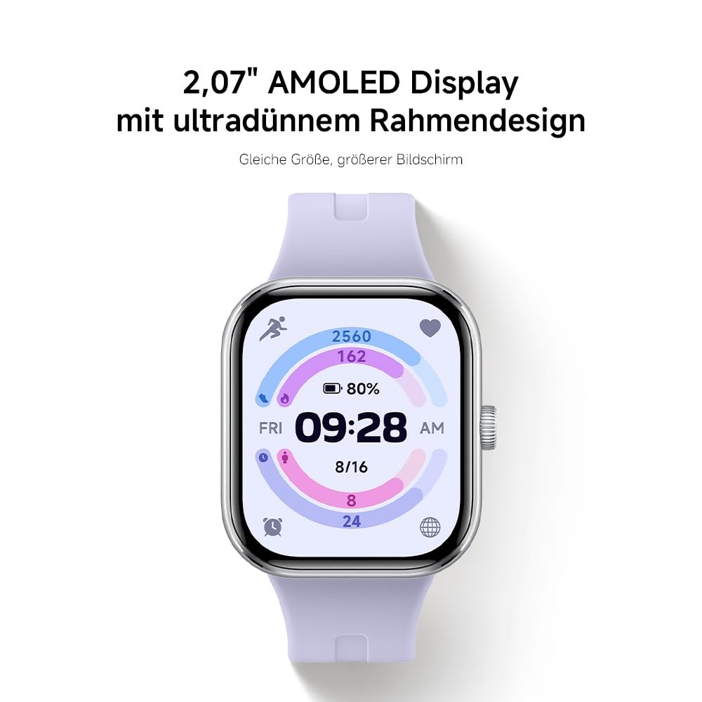 Смарт-годинник Xiaomi Redmi Watch 5, 2.07" AMOLED, 60 Гц, 150+ спортивних режимів, 5ATM, GNSS, датчик серцевого ритму та SPO₂, Bluetooth-дзвінки, алюмінієва рамка, обертова коронка, лавандовий, фото №6
