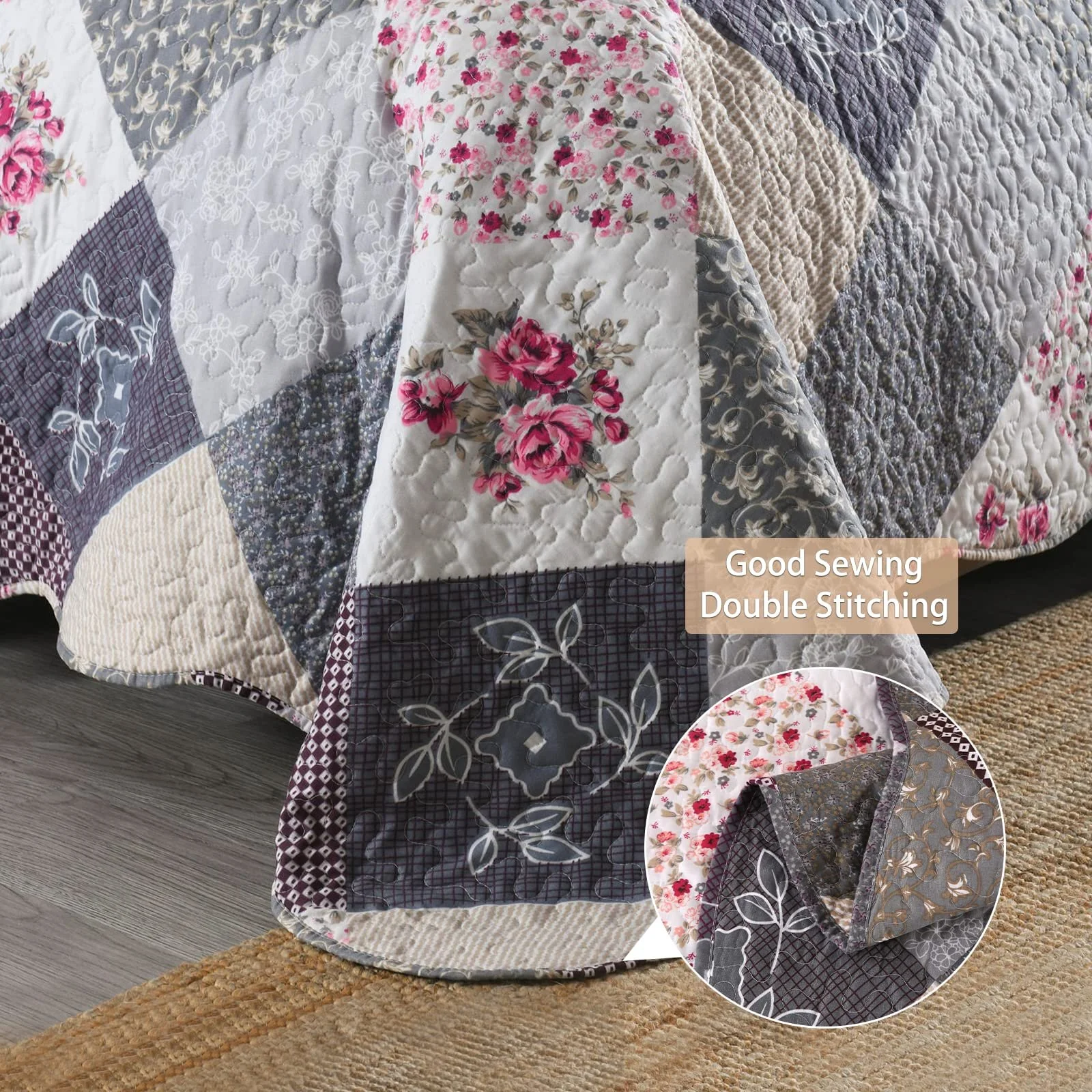 Покривало Qucover 240 x 260 см, клаптиковий візерунок, мікрофібра, покривало для двоспального ліжка, фото №5 Покривало Qucover 240 x 260 см, клаптиковий візерунок, мікрофібра, покривало для двоспального ліжка, фото №5