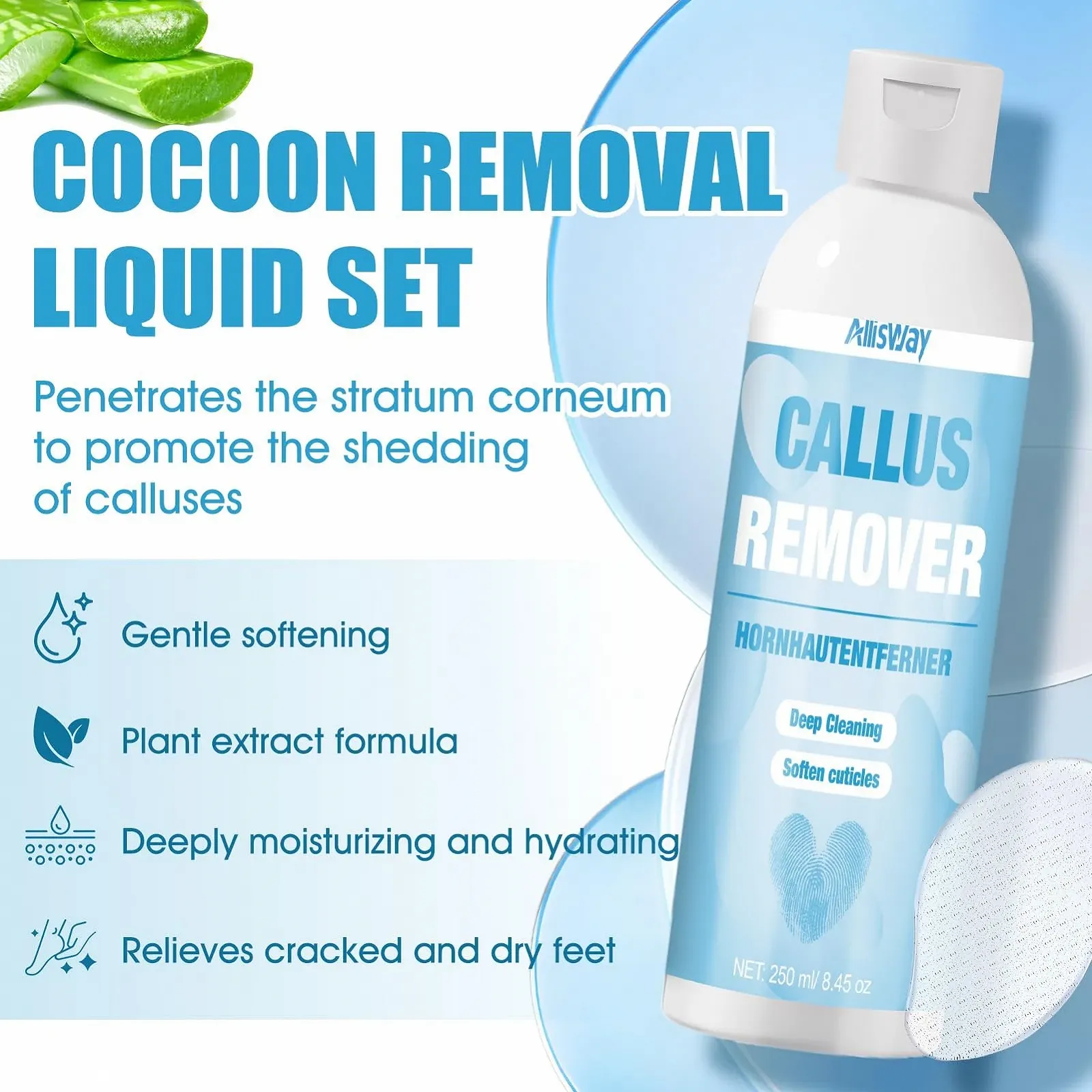 Набор для ухода за ногами со средством для удаления мозолей, скрабом и стеклянной пилкой 250 мл, фото №2