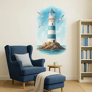 Наклейка на стіну Маяк і чайки акварель вінілова 30 x 46 см synthetic.ua - Фото 1