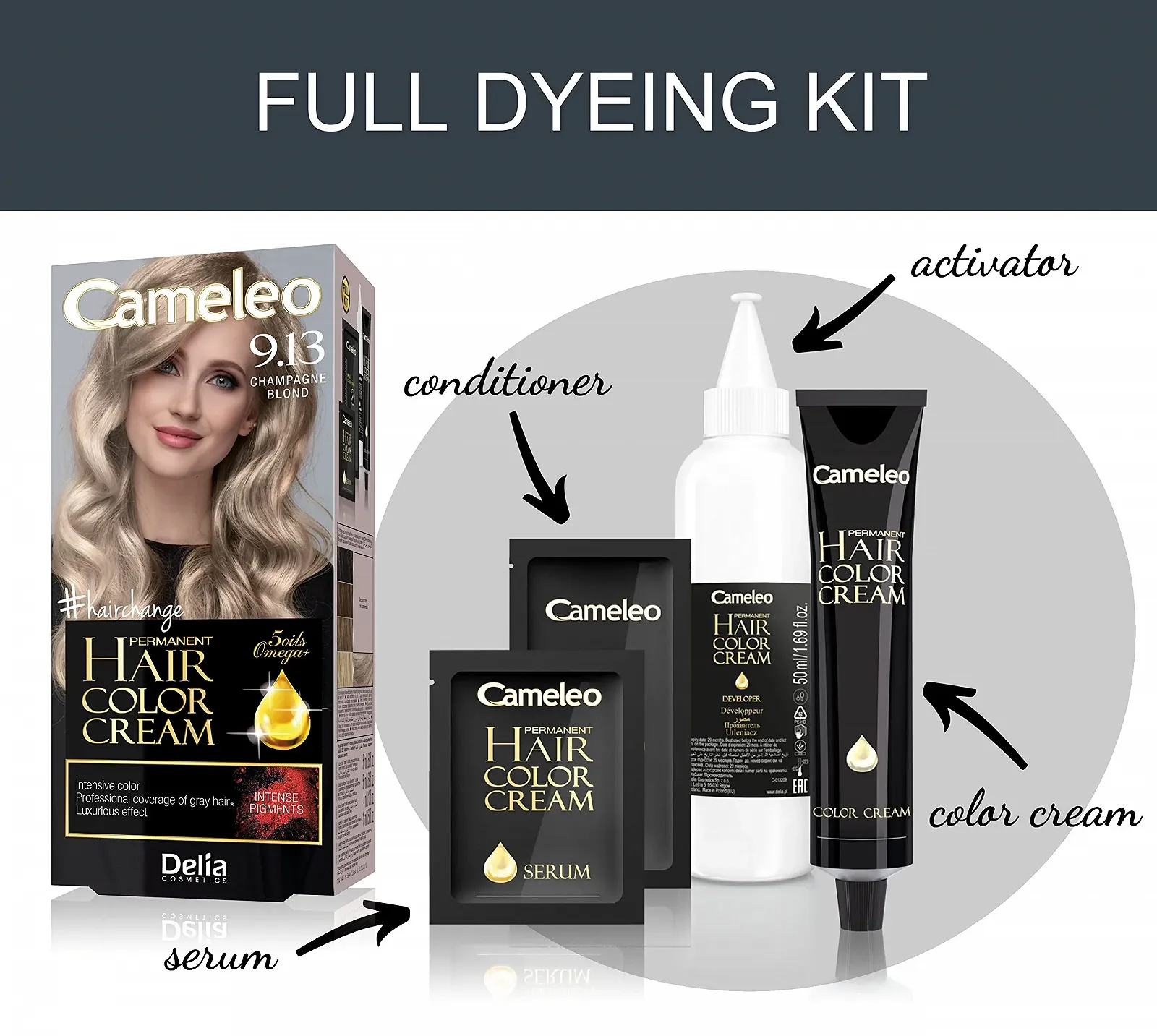 Фарба для волосся Cameleo Omega Plus Шампанський блонд, стійка, перманентна, захист волосся, повний набір для фарбування, фото №2