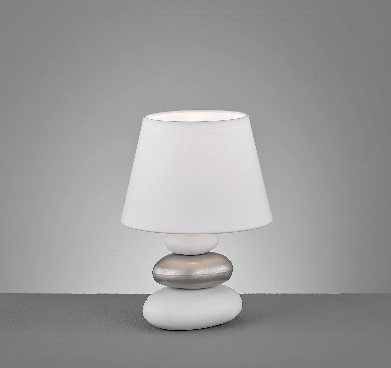 Настільна лампа Fischer & Honsel Pibe керамічна основа під камінь, 1 x E14, текстильний абажур біла/срібляста, фото №2