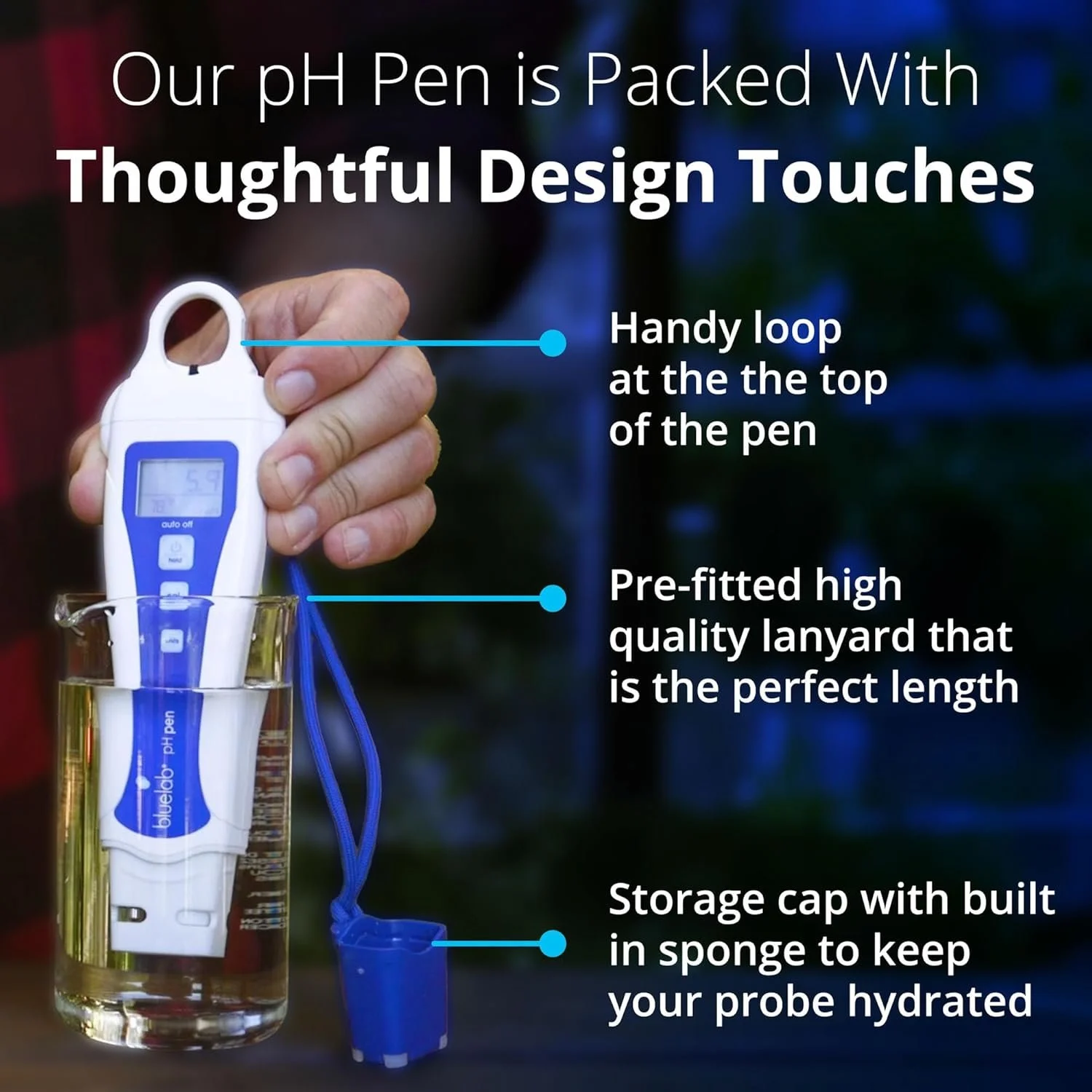 Портативний стартовий набір вимірюваннь характеристик води Bluelab pH & EC Pen Starter Kit / pH, EC та температури / / Водонепроникний корпус / Для гідропоніки / Білий-Синій, фото №3