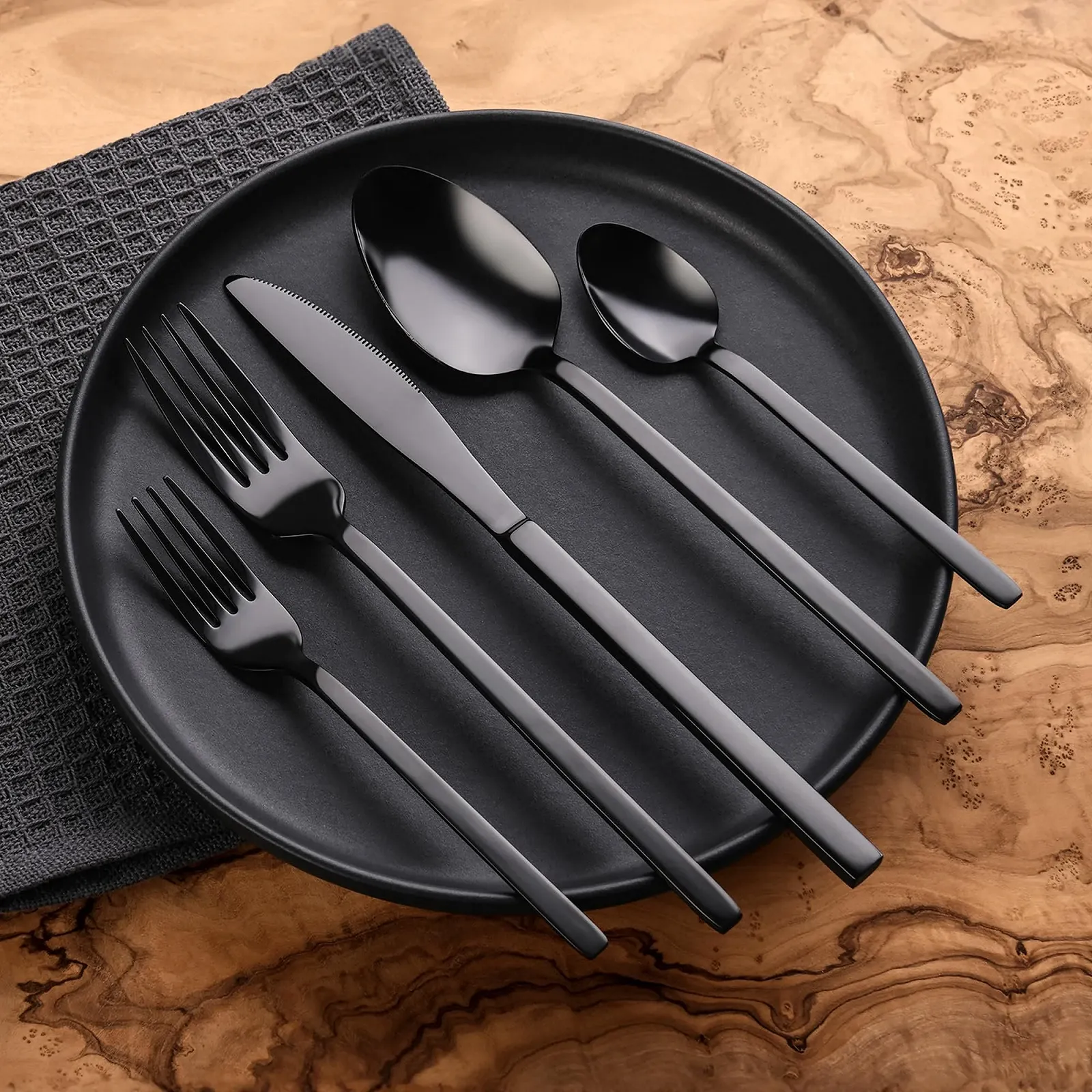 Набір столових приборів GRÄWE Lisbon, 30 предметів на 6 персон, з нержавіючої сталі з титановим покриттям, чорний, фото №5