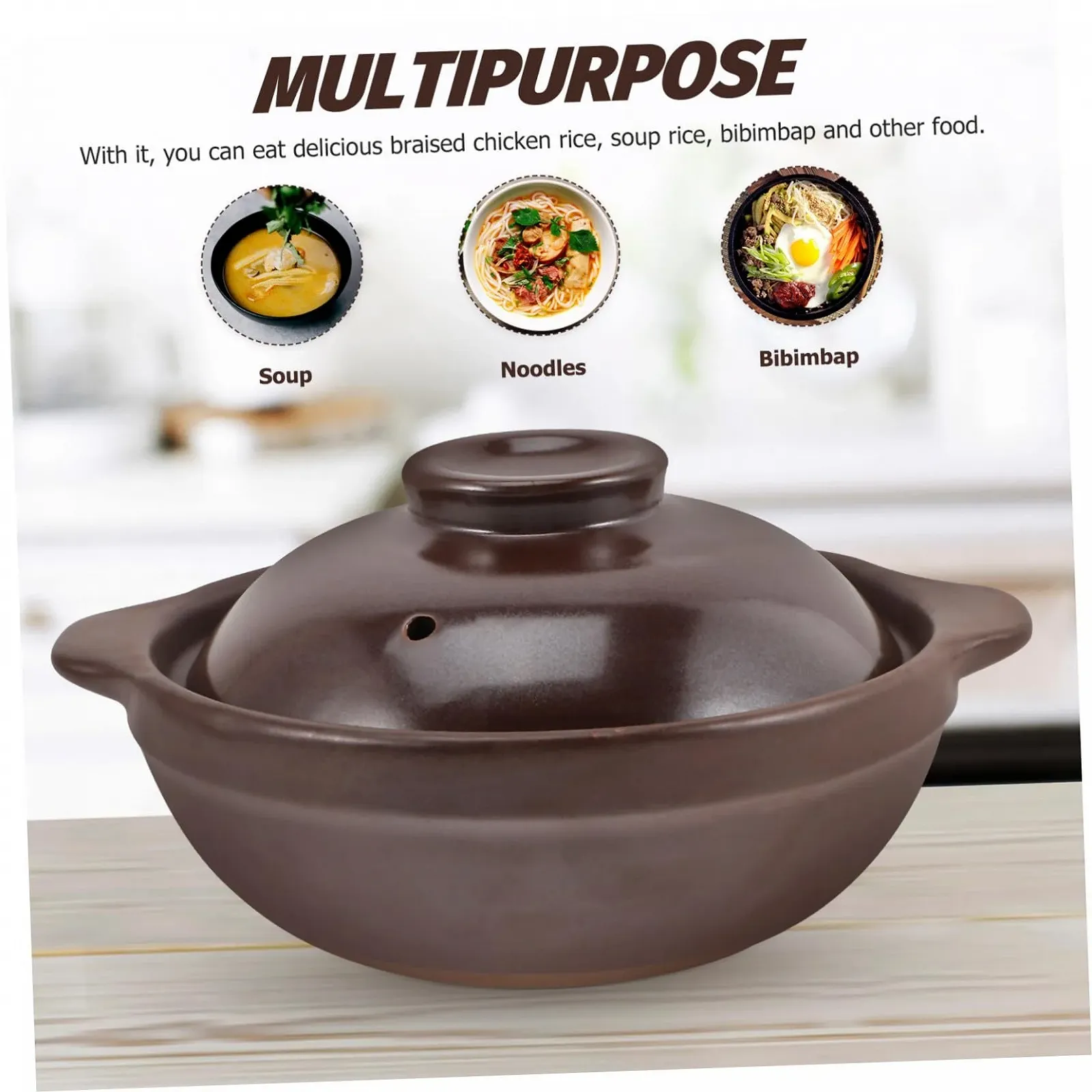 Керамічна каструля для тушкування З кришкою Термостійка Коричнева, фото №4