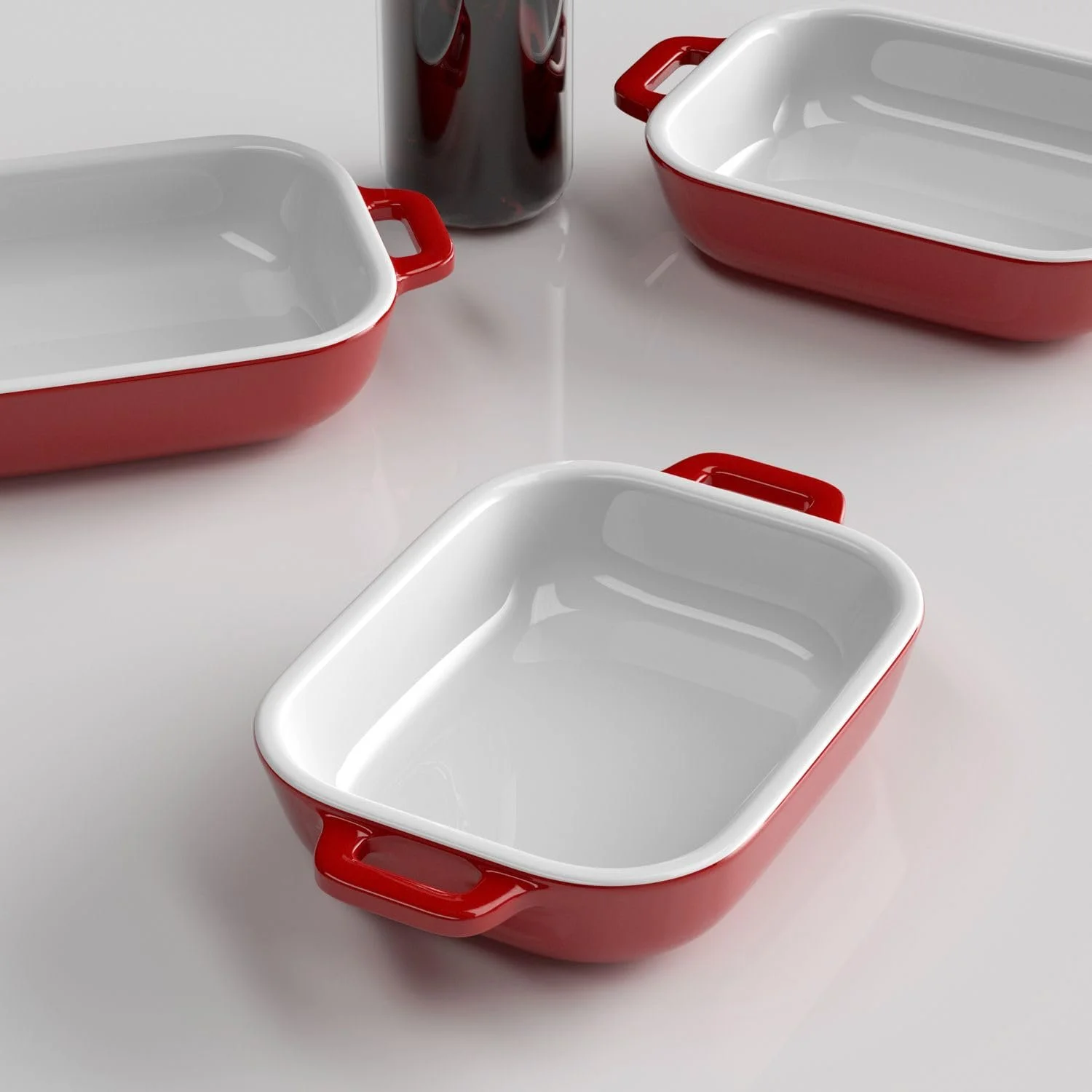 Форма для запекания фарфоровая прямоугольная с ручками 27 x 17 x 4,5 см красная, фото №3