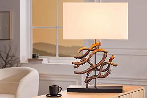 Настольная лампа Riess Ambiente Wave 60 см Массив дерева Ручная работа Натуральный / Бежевый хлопок synthetic.ua - Фото 1