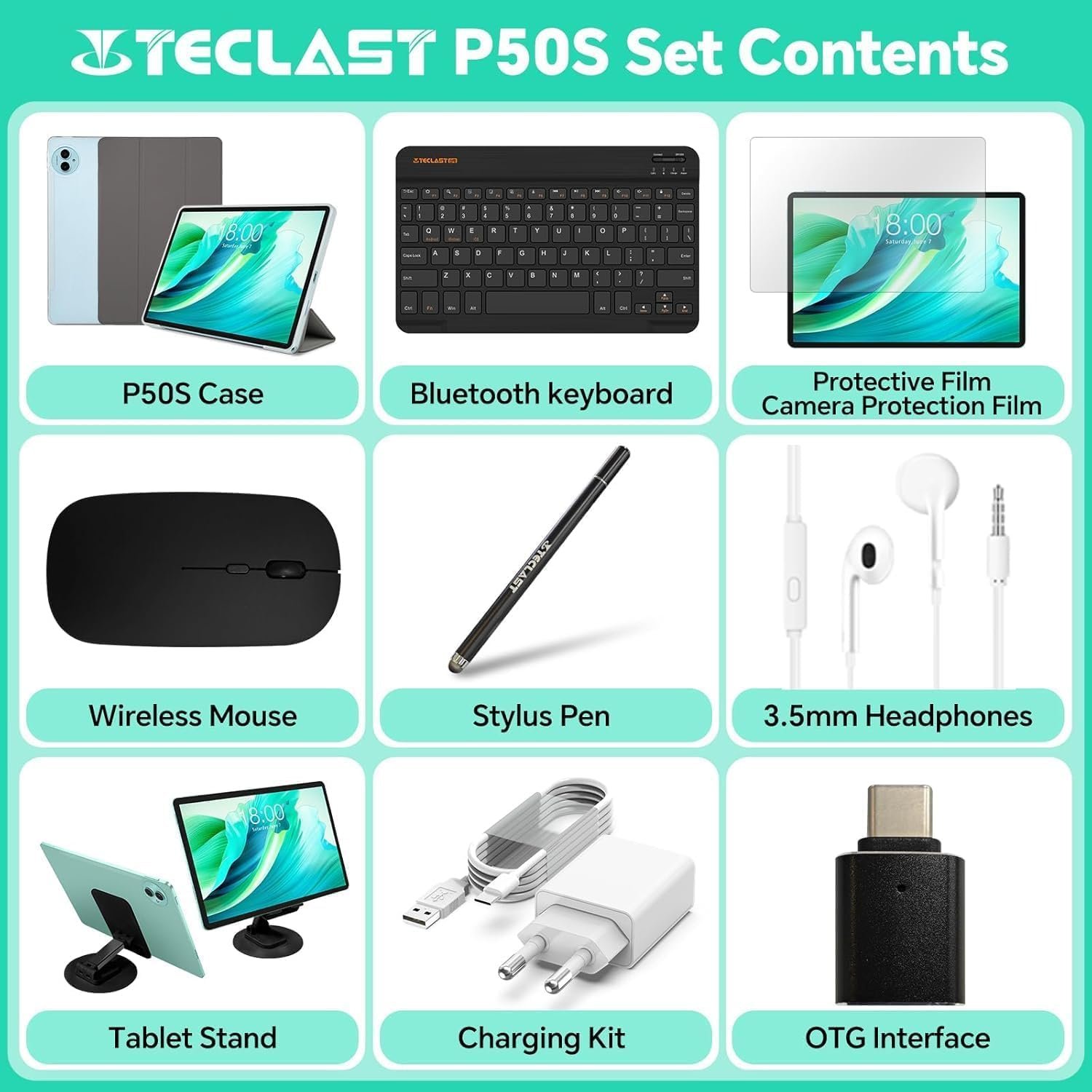 Планшет TECLAST P50CASE 11" (4+8)/128ГБ Android 15 Чорно - Блакитний, фото №8