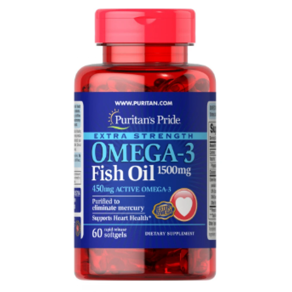 Omega-3 Fish Oil Extra Strength 1500 mg 450 Active Omega-3) 60 Softgels, фото №1