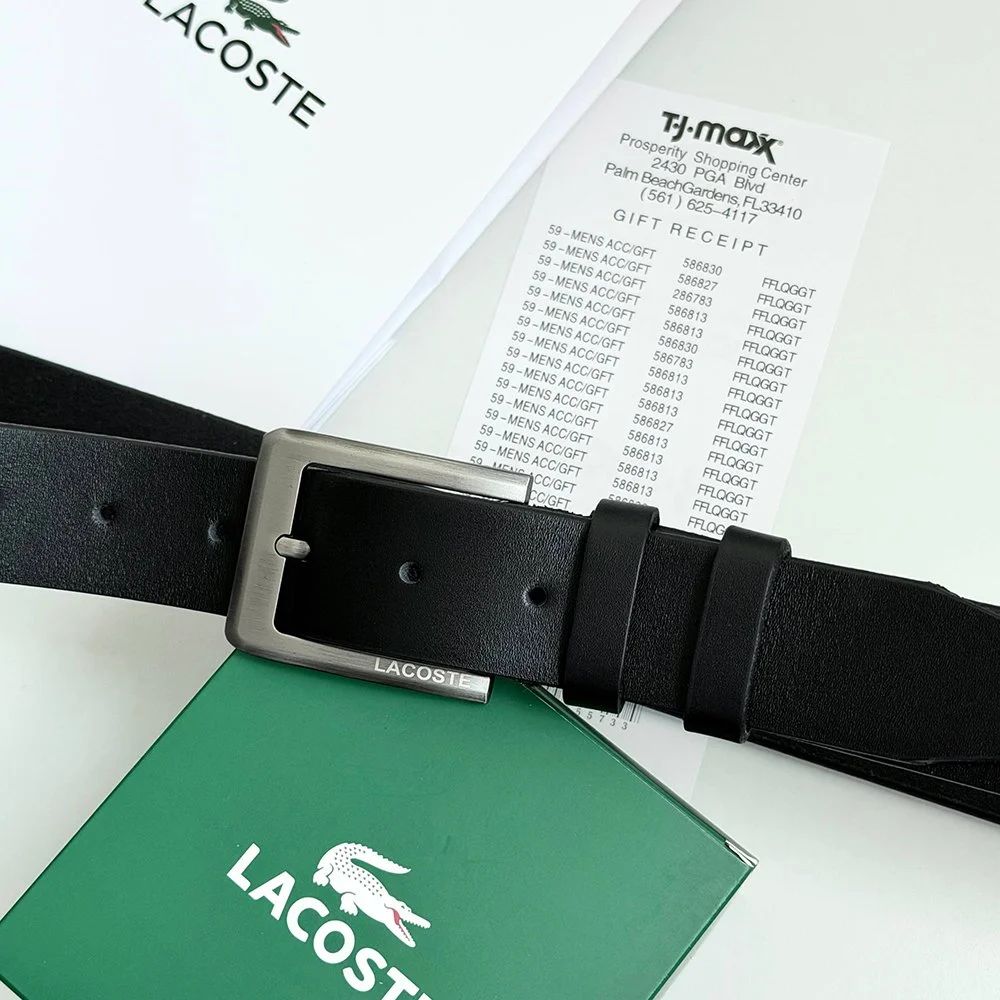 Ремінь чоловічий шкіряний чорний Lacoste, фото №2