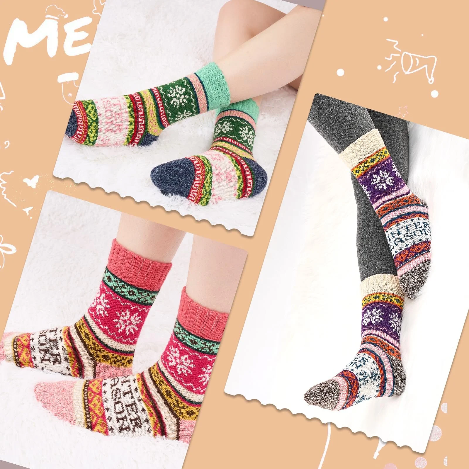 Вовняні термошкарпетки Жіночі, 5 пар товстих теплих вовняних шкарпеток, розмір 35-42, фото №7