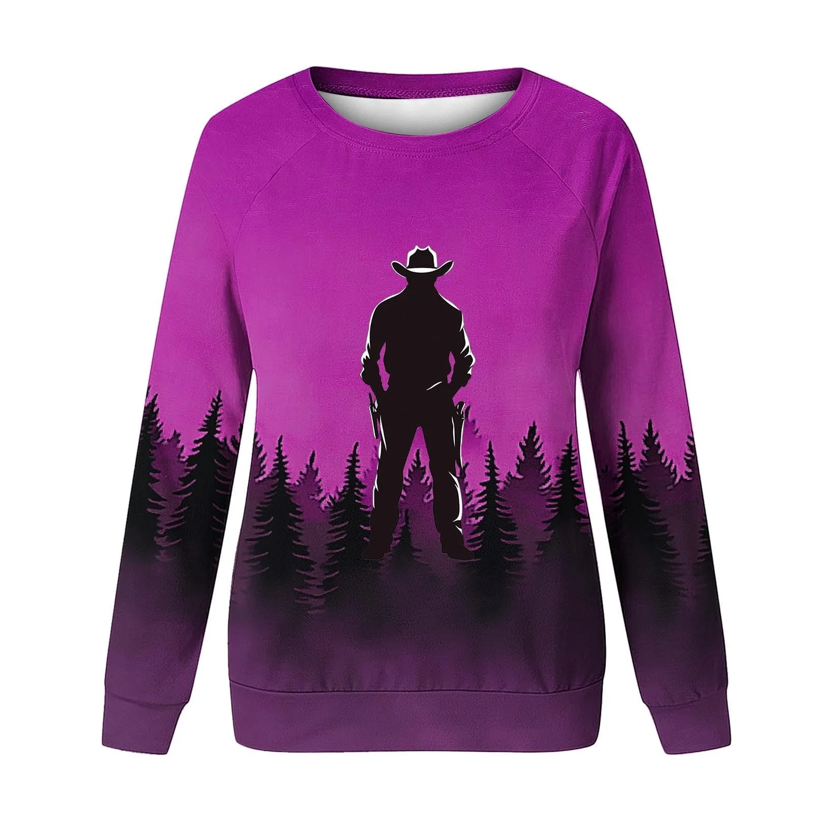 Женские свитшоты Lemoiitea Стильный западный ковбойский принт, длинный рукав, повседневный свободный крой, круглый вырез горловины, пуловеры, блузки, топы, весенние осенние свитшоты для отдыха, фото №4