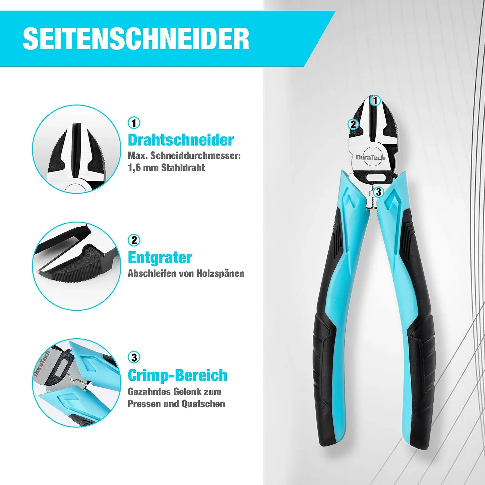 Набір плоскогубців DURATECH, 3 шт., плоскогубці з високим важелем, фото №5