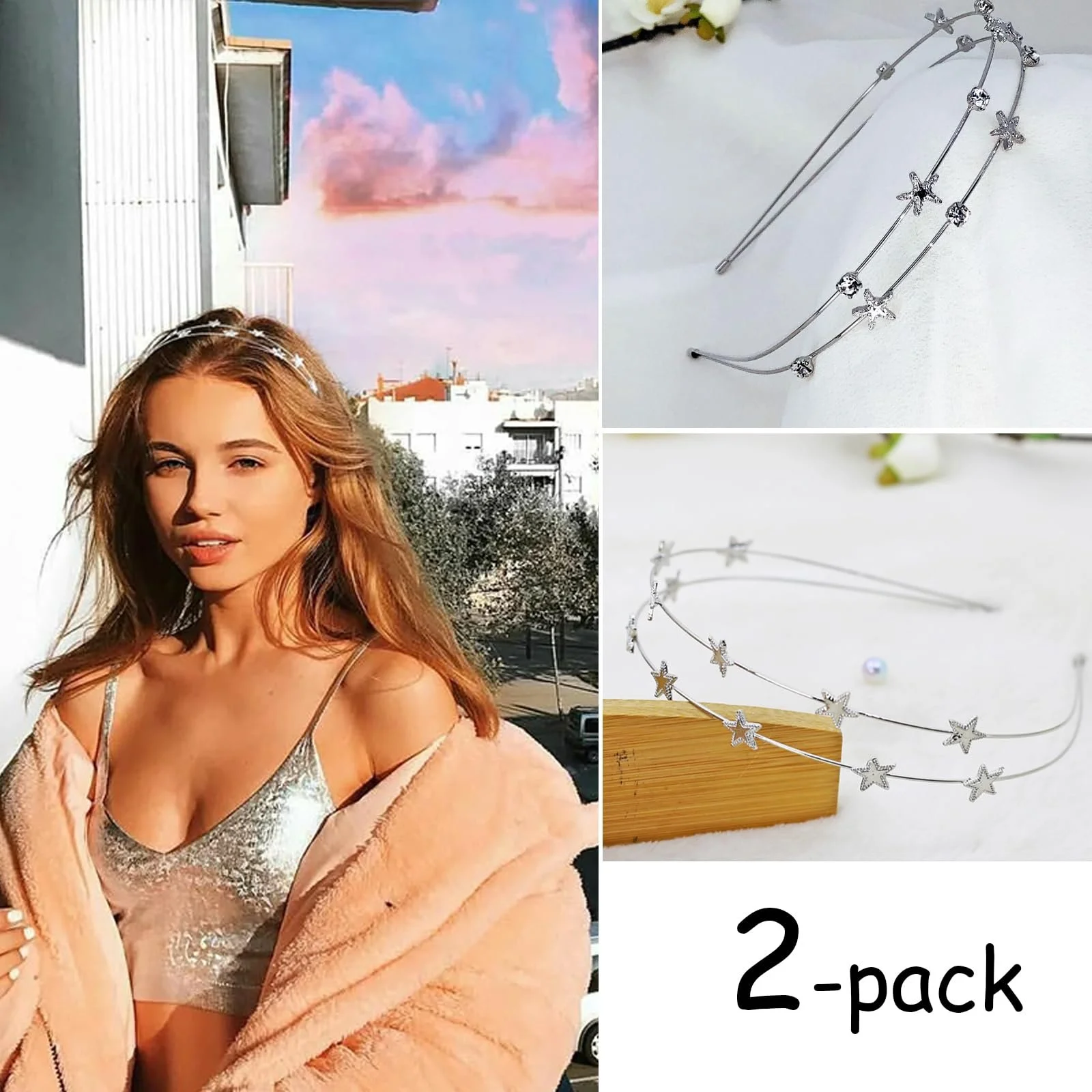 Обруч Зірки Металевий Блискучий Срібний, фото №5