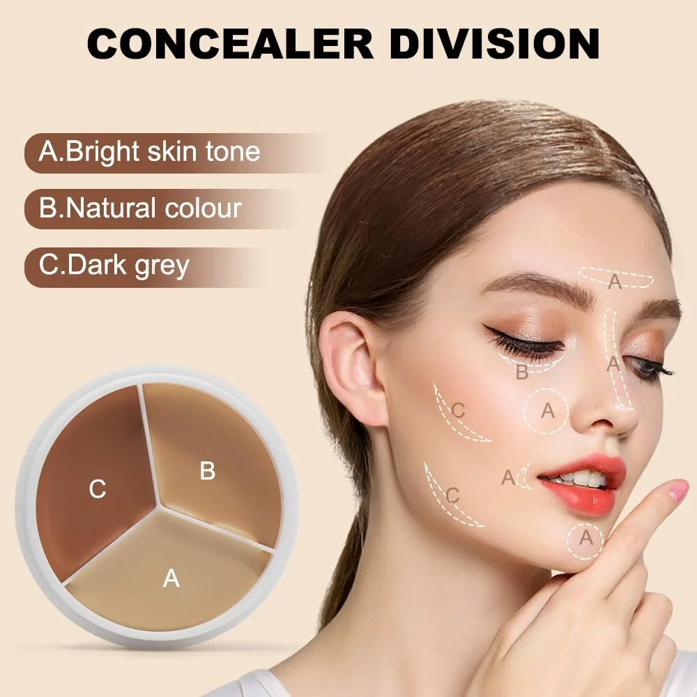 Палетка консилерів 3 кольори, Палетка для контурування консилером з пензлем, фото №4