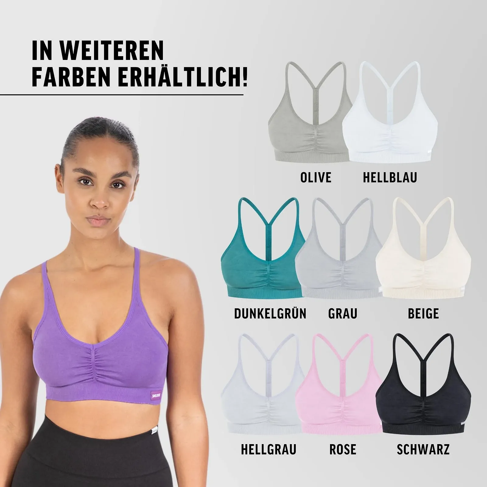 Спортивный бюстгальтер-топ SMILODOX Batik Scrunch Icon Shaped Fit непрозрачный пуш-ап V-образный вырез без косточек съемные чашки регулируемые бретели, фото №4