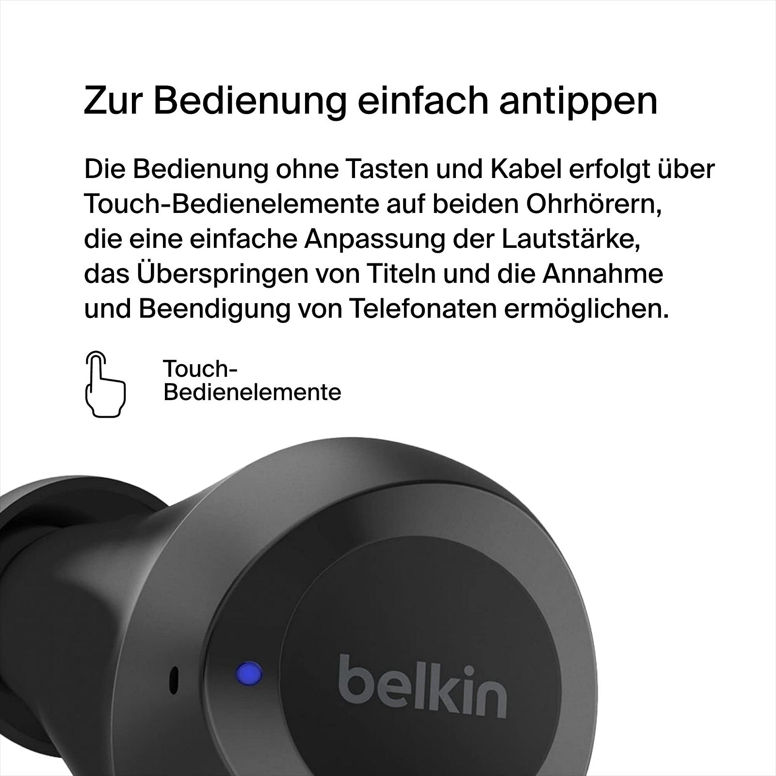 Вкладиші Belkin SoundForm Bolt True Wireless з мікрофоном, тривалість роботи батареї до 28 годин, режим моно, захист IPX4 від поту та бризок для iPhone, Galaxy, фото №6