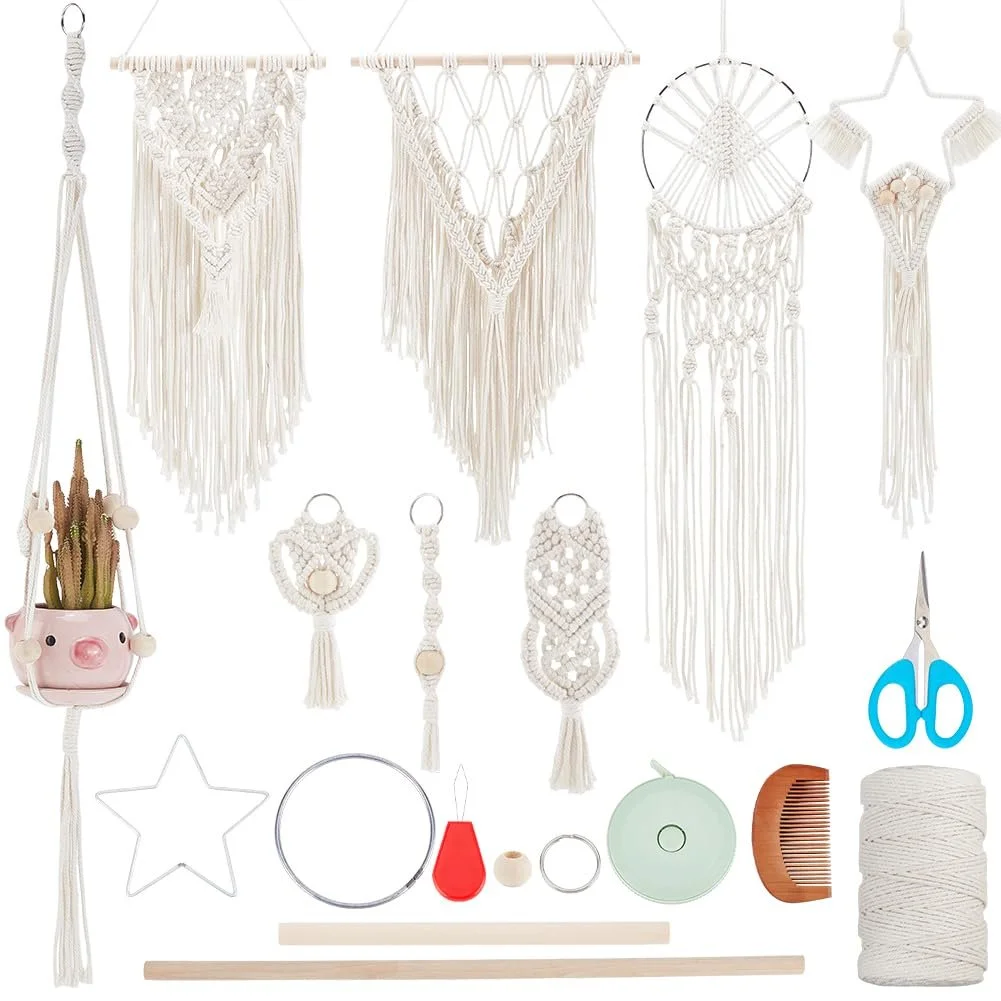 Набір для макраме IFNUNLY Ловець снів та підвіс для рослин Своїми руками, фото №1 Набір для макраме IFNUNLY Ловець снів та підвіс для рослин Своїми руками, фото №1